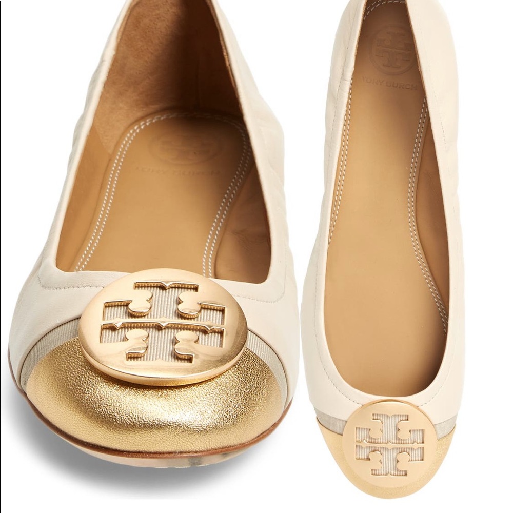 Tory Burch Minnie Logo Medallion Cap Toe Ballet Flat